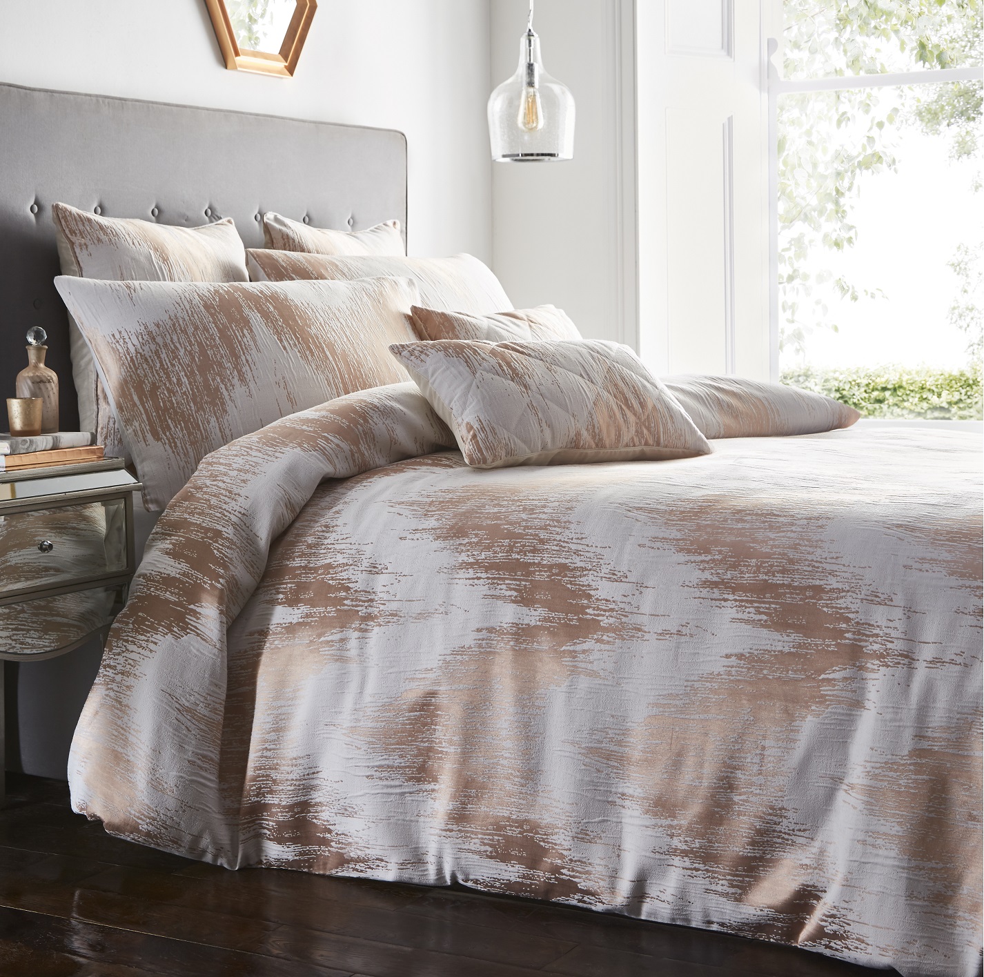 Luxury Jacquard Quartz Shimmer Rose Gold Double Duvet Quilt Cover